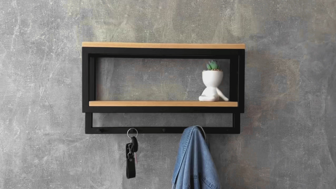 Farmhouse Wall Hook Rack – Wood & Iron