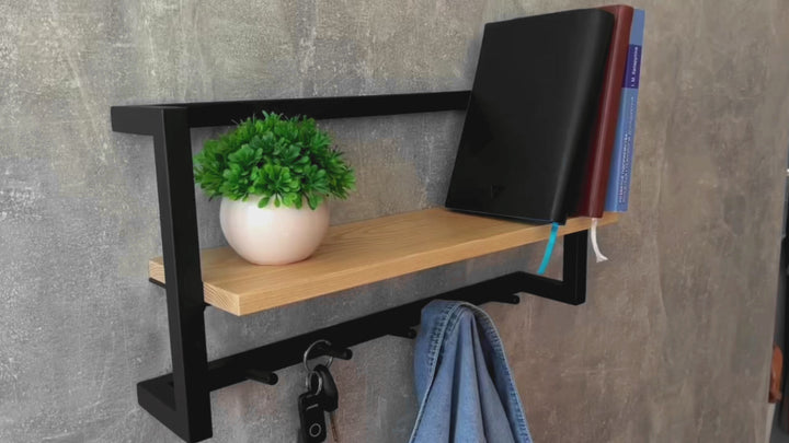 Industrial Wall-Mounted Hook Shelf - Hallway shelf holder