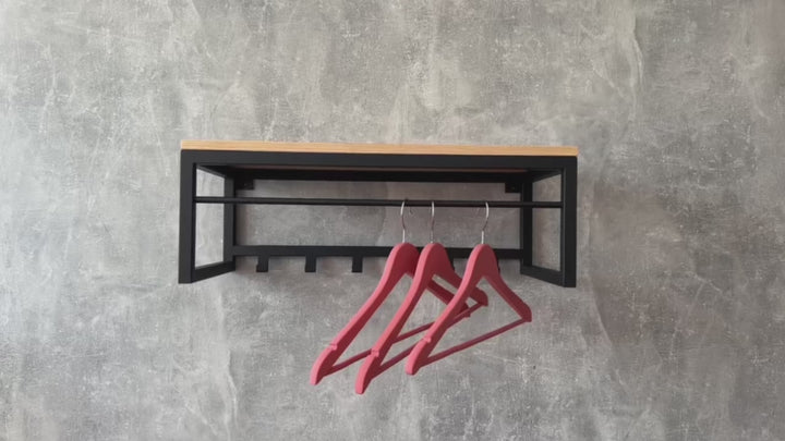 Entryway Shelf with Hooks - Reclaimed Wall Shelf