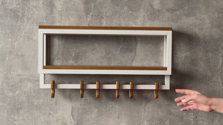 Loft Style Wood & Metal Hook Rack - Wall Shelf With Hooks