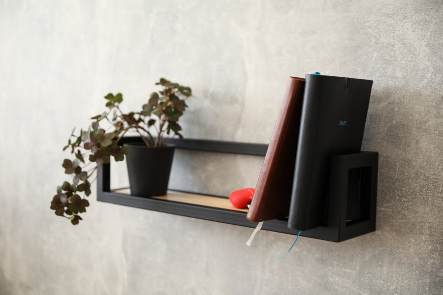 Minimalist-wooden-and-black-metal-shelf-modern-home-storage