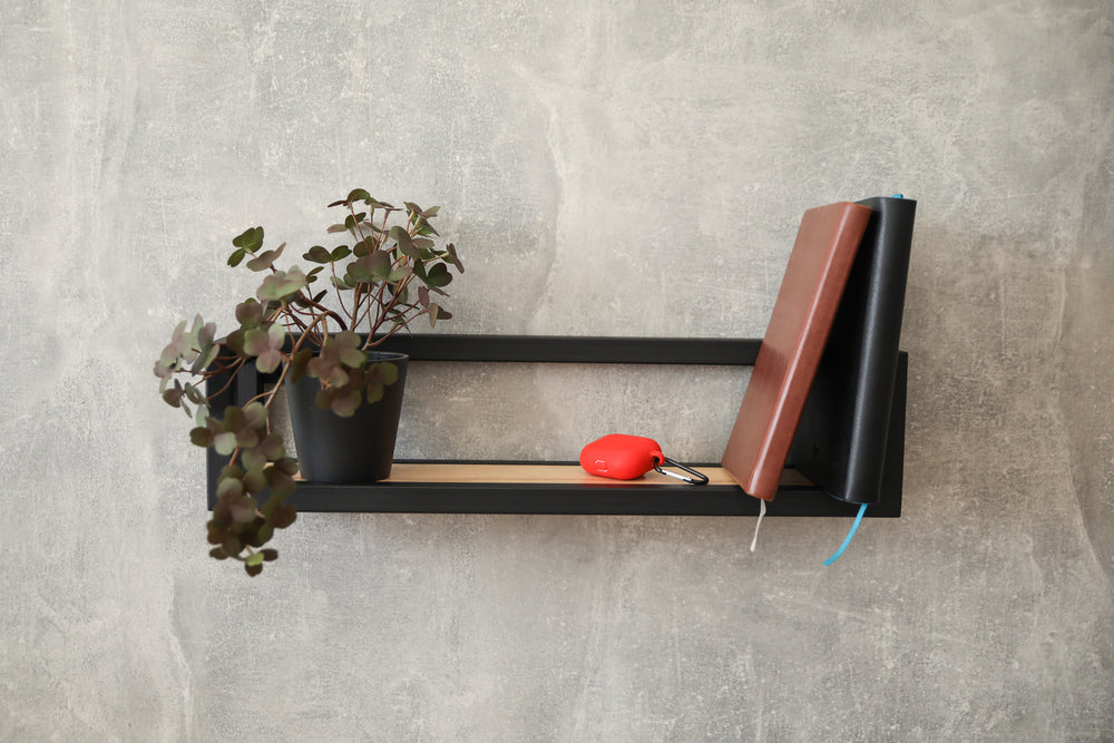 Minimalist-wooden-and-black-metal-shelf-modern-home-storage