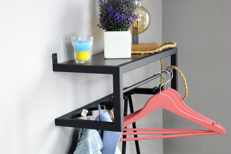 Minimalist-coat-rack-with-floating-shelf-and-hooks -ideal-for-small-spaces